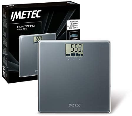 Imetec Monitoring ES9 300 elektronische Personenwaage, Trend-Überwachung Gewicht, 4 Benutzer, bis 180 kg, LCD-Display, gehärtetes Glas