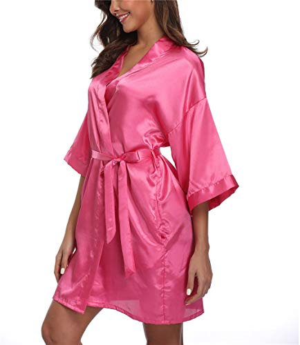 MissNina Peignoir kimono en satin pour femme - Robe de demoiselle d'honneur - Peignoir de bain soyeux - Vêtement d'été, Rose, M