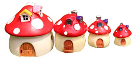 BESPORTBLE 4Pcs Miniature Ornaments Set Resin Mini Mushroom House for Fairy Garden Decor Micro Landscape Decoration Moss Dollhouse