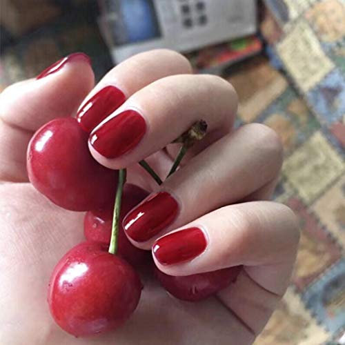 TseenYi Faux Ongles Cerise Rouge Couleur Unie Carré Pleine Couverture Faux Ongles pour Femmes et Filles (24 Pièces)