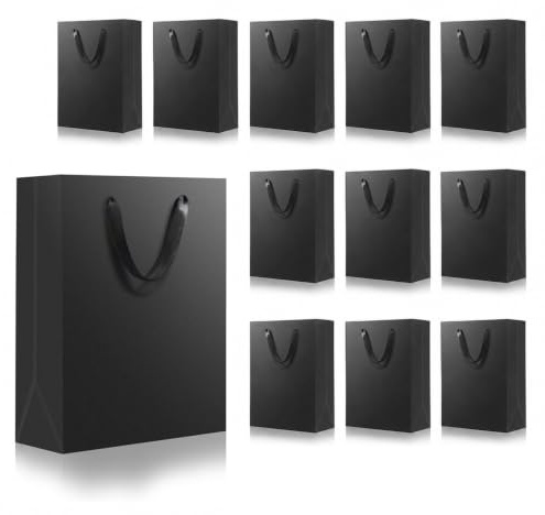 SHIPKEY Kleine Geschenktüten, 15,2 x 6,3 x 20,3 cm, Schwarz, für Männer und Hochzeiten, Papiertüten, 10 Stück