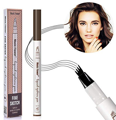 Brauenstift,Augenbrauenstift Wasserfest,Professioneller Make-up-Augenbrauenstift,mit Vier Gabelspitzen Microblading,Wischfest Langanhaltenden Augenbrauenstift-Kastanienbraun-1#
