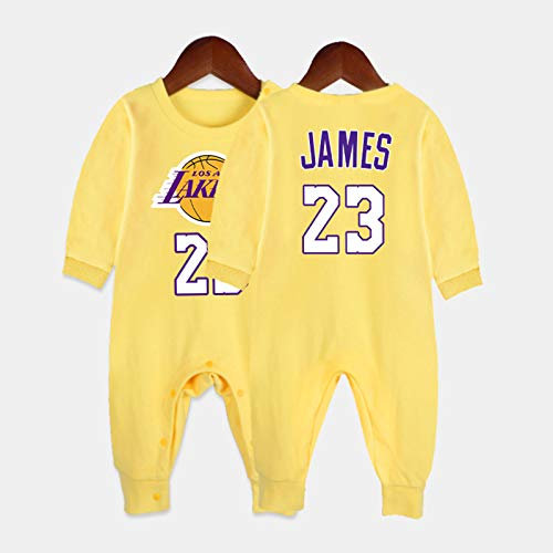 Baby Bodysuit Crawl Anzug, Einteilige Baby Hedging Schlafanzüge, geeignet für 3-15 Monate Neugeborene Baby Basketball Trikots, 24 Modelle,James-Yellow,90CM