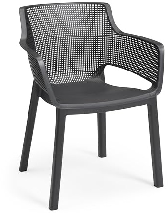Keter Elisa Chair, 6er Set Gartenstuhl, Wetterfest, stapelbar, Polypropylen, Graphit, Maße pro Stuhl (B/T/H): 53 x 61,5 x 78,4 cm, Sitzhöhe: 43,3 cm