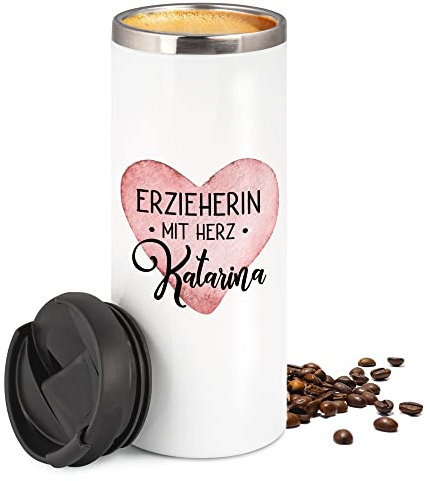 GRAZDesign Thermobecher mit Namen personalisiert Erzieherin mit Herz Coffee Becher Geschenk Dankeschön Kindergarten Abschiedsgeschenk Edelstahl 350ml