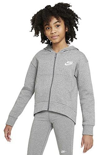 Nike G NSW Club FLC FZ Hoodie Lbr Maglia di Tuta, Carbon Heather/White, 152 cm Bambine e Ragazze