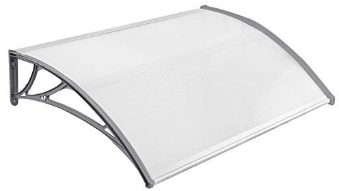 NAIZY 120 x 100cm Auvent pour Porte d'entrée Marquise Porte Exterieur de Toit Auvent en Arc de Hangar en Polycarbonateet Cadre en Aluminium pour Maison de Fenêtre de Balcon de Garage - Gris