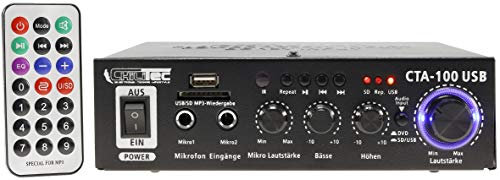 ChiliTec HiFi Verstärker Bluetooth USB CTA-100 100W Aux IN 230V / 12V Betrieb PC Camper Werkstatt Heimkino Büro Küche