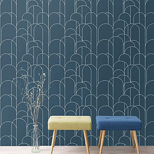 LXCREAT Peel and Stick Wallpaper Modern Blue Geometric Wallpaper 17.71 in X 118 in Self-Adhesive Removable Contact Paper Matte Easy to Line Up for Home Decoration and Furniture Renovation