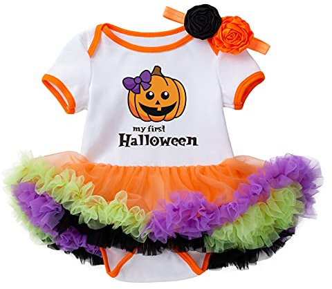 Baby Mädchen Spitzen Body Kleid Kurzarm 0-24 Monate Neugeborene Strampler Bodysuit Taufe Onesie Prinzessin Kleidung kleid+Stirnband Halloween 2-teiliges Set Outfit