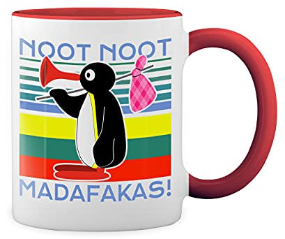 Noot Noot Madafakas Trend 2020 Vintage Weiße Tasse Mug mit roten Felgen und Griff