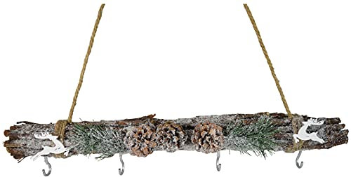CHICCIE Holz AST Hänger 4 Haken und Juteband Verschneit 40cm - Garderobe Holzdeko