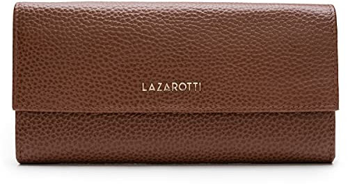 Lazarotti Bologna große Leder Geldbörse Damen | mit Druckknopf, großem Reißverschlussfach, 12 Kartenfächer, RFID-Schutz | 19 x 10 x 3 cm (2 Breiten einstellbar)