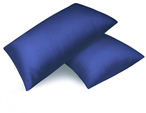Fittia 2er-Set Satin Kissenbezug Premium Kopfkissenbezug Kissenhülle Haar- und Hautpflege Seidig mit Reißverschluss, Marineblau, 40x80cm