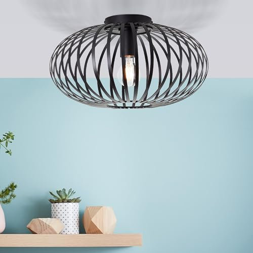 Lightbox Retro Deckenlampe mit besonderem Lichteffekt durch Gitter Lampen-Schirm | Ø 40 cm | Deko Deckenleuchte | E27 Fassung | für Wohn- und Schlafzimmer | Metall in Schwarz