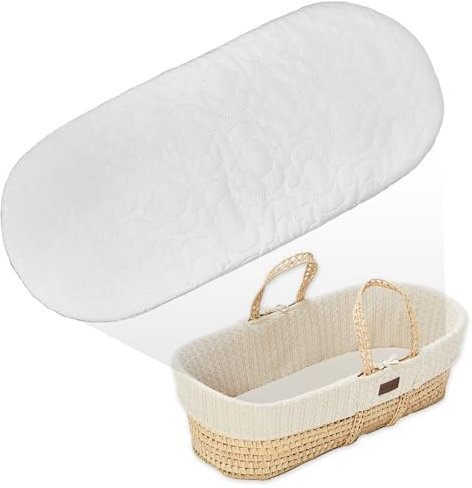 Sleep&Snuggle Moses Pram Basket Mattress 4cm Height, Waterproof & Hypoallergenic Mattress Thick Oval Shaped, Fits Mothercare Basket Perfect for Baby Cradle & Bassinet (80x33)