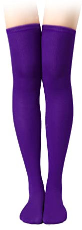 KINBOM Calzini Alti Lunghi 65cm Morbidi Calzini Lunghi al Ginocchio Calzini Lunghi Donna Ragazze per Abbigliamento Quotidiano Festival Halloween Natale Costume Cosplay (1 Paio, Viola)