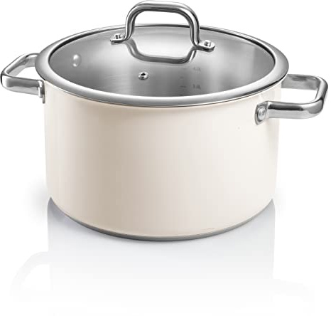 Tescoma - 780120 Delight Stainless Steel Saucepan with Lid, Graduated, Enameled Surface, White, 6 litres, Diameter 24 cm