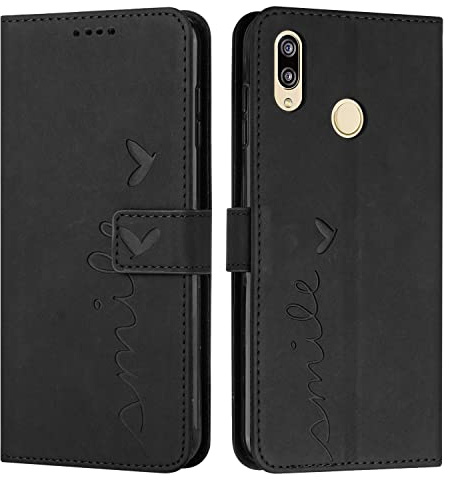 EATCYE Kompatibel mit Huawei P20 Lite Hülle, Klapphülle Huawei P20 Lite Premium PU Leder Brieftasche Schutzhülle [Kartenfach][Ständer], Handyhülle für Huawei P20 Lite (#Schwarz)