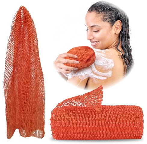 ADETON African Net Sponge, Exfoliating Body Scrubber, Long Nylon Mesh Sponge, 17 Colors, Sapo, Shower Bath Accessories, Back Foot Scalp Scrub, Flat Dead Skin Remover Body Wash (Peach)