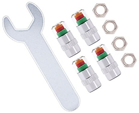 Auto Reifendruckkontrolle Ventilkappen, Asudaro 4Stück Autoreifen Ventilabdeckung Anti Diebstahl Mutter Schraubenschlüssel 3farbige Augenalarm Drucküberwachungs Für Autos Fahrräder Lastwagen 2,0bar