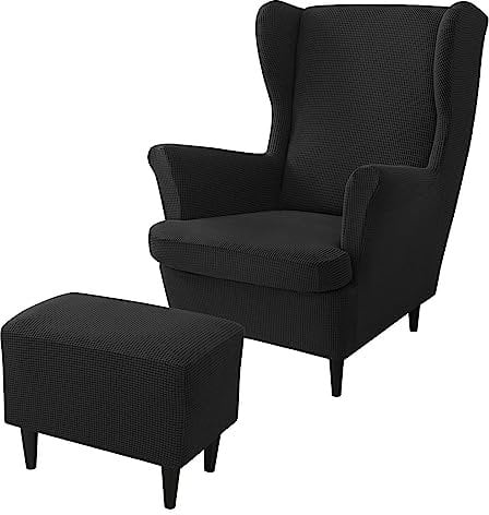 rackbone Ohrensesselbezüge, Ohrensessel-Bezug und Ottoman-Hocker-Bezug Sofabezug mit elastischem Band waschbarer Sessel-Schutzbezug für Wohnzimmer,14