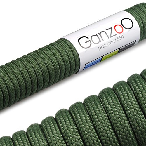 Ganzoo Paracord 550 Seil Army Green 4mm Schnur Typ 3, Nylon & Polyester, ideal für Basteln von Hundeleine Halsband Armband/Camping Survival und Outdoor 3 Meter Allzweckseil 7 Innenstränge
