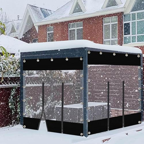 Outdoor Vorhänge Transparenter Schwarzer, 0,5mm PVC-wasserdichte Planenplatte, Wetterfeste Trennvorhänge, Mit Zwei Reißverschlüssen, Für Terrassen, Garagen, Pavillon,LxW-1.6x2.2m/5.2x7.2ft