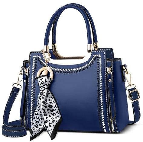 SODOLLEE Borsa Donna Borsa a Mano Elegante Borsetta Borsa a Tracolla Pelle PU Borsa a Spalla con Sciarpa di Seta Ciondolo per Festa Shopping Viaggio Blu