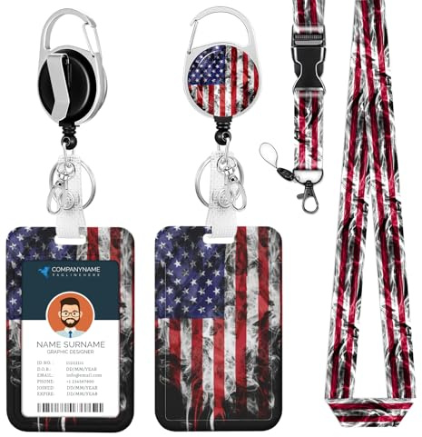 Wvpslak Ausweishalter, Umhängeband, amerikanische Flagge, Ausweishalter, abnehmbare Namensschild-Clips, niedlich, lustig, Krankenschwester, Lehrer, Büro, Geschenke für Damen und Herren (USA SMOG)