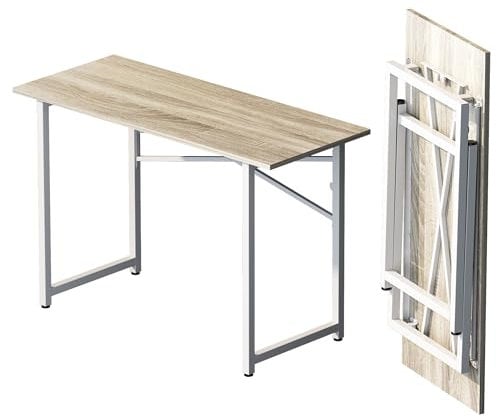 Lutown-Teen Folding Desk 120 cm, No Assembly Required Home Office Table, Writing Gaming Computer Camping Desk, Beige