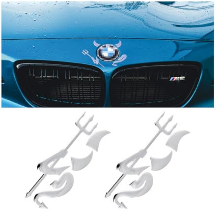 JNNJ 2 Stücke Devil Emblem Autoaufkleber, Auto Teufelchen Dämon 3D Wasserdichter Aufkleber, Auto Autoschmuck Teufel Teufel, Für Auto LKW Motorrad Notebook(Silber)
