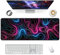 Giecy Gaming Mauspad XXL, Mousepad 900x400mm,Groß Schreibtischunterlage mit Rutschfester Gummibasis,Desk Mat für Tastatur, PC, Laptop(Neonlinie)