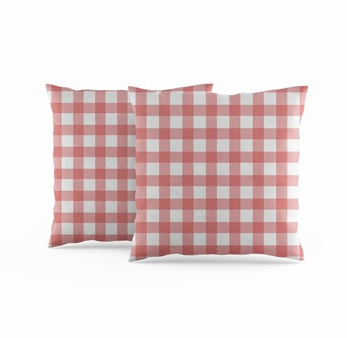 ggaimwf Gingham-Kissenbezüge 2er-Pack 45x45cm Altrosa Kariert Pastell Bauernhaus Kissenbezüge Quadratische Kissenbezüge für Mädchen Sofa Couch Wohnzimmer Schlafzimmer Wohnkultur Streukissenbezug