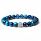 Natürliche 8 mm Edelsteine MetJakt Heilung Crystal Stretch Perlen Armband Armreif mit 925 Sterling Silber Double Happiness Anhänger (Tintenblau-Tigerauge)