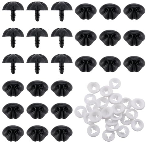 GORGECRAFT 1 Box 30Stk Kunststoff-Puppennasen Schwarz Sicherheit Zum Basteln Nähen von Hundebärennasen Mit Unterlegscheiben Häkel-Teddy-Zubehör Für Welpen Puppen Plüschtiere Puppenherstellung 23 mm