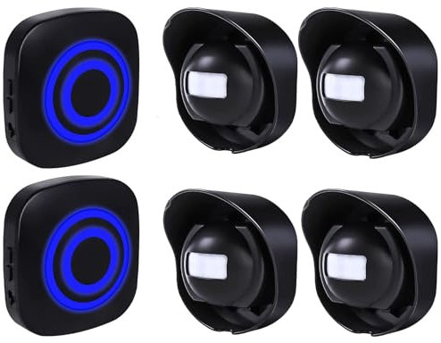 SiegenPro Bewegungsmelder Durchgangsmelder Alarm Katzenklingel Funkalarmanlage Set mit Plug-in-Empfänger und PIR Sensor Detektor für Zu Hause oder Geschäfte (2Empfänger + 4 Detektoren)