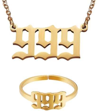 LEGENTLISUR Personalisierte Halskette,Halskette Aus Edelstahl,Halskette Und Ring Mit Engelszahlen,Choker-Numerologie-Schmuckset Für Frauen,Jubiläums-Geburtstagsgeschenk(999)