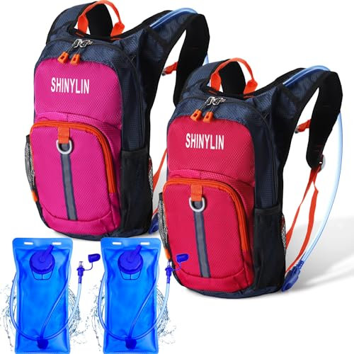 Shinylin Zaino idrico per bambini con sacca d'acqua da 1,5 l, leggero, zaino per l'idratazione per bambini, per ciclismo, escursionismo, arrampicata, corsa (rosso, viola)
