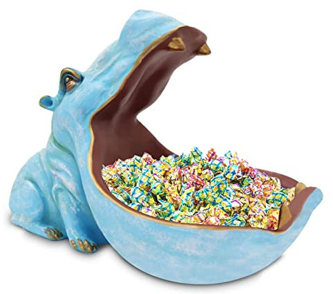 Nilpferd Statue Schlüsselschale, Groß Mund Figur Schlüssel Schale, Nilpferd Schale Schmuck Aufbewahrungsbox, Nilpferd Skulptur, Tischdekoration für Wohnzimmer, Büro, Dekoration, Geschenke (Hellblau)