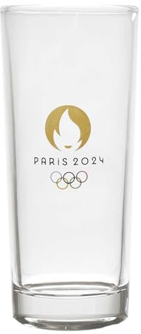 PARIS 2024, CJO4508, Lot de 12 Verres Tubo 20 cl, Produit Officiel sous Licence, Design moderne, Idéal pour cocktail, Parfait la Maison, Lavable au Lave-vaisselle