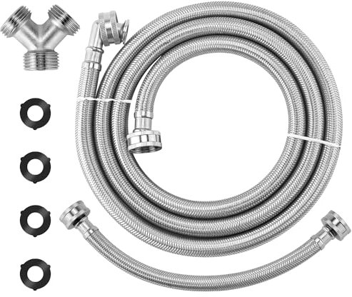 Steam Dryer Hose Installation Kit 6FT by AMI PARTS-Include 6 Ft 90 Degree Elbow Stainless Steel Hose-Fit for All Steam Dryers-1ft Inlet Adapter And Y Connector-Burst Proof Steam Dryer Water Line