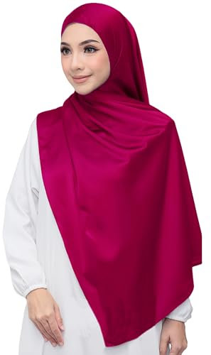 Lina & Lily Sciarpa Hijab in raso di lusso, scialle per donne musulmane, extra lunga, Rosa acceso, Taglia unica