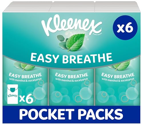 Kleenex Easy Breathe Travel Tissues - Multipack 6 Tissue Packs | Natural Menthol and Eucalyptus