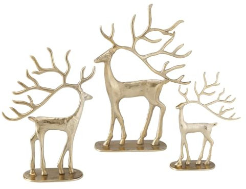 MF Dekofiguren-Set Trollah – 3-teilige Goldene Hirsche aus Aluminium Weihnachtsdeko