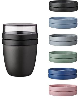 Mepal | Lunchpot Vario Ellipse | erstelle dir deinen Lunchpot wie er dir gefällt | Praktischer Müslibecher | Geeignet für Tiefkühler, Mikrowelle & Spülmachine | Nordic Black
