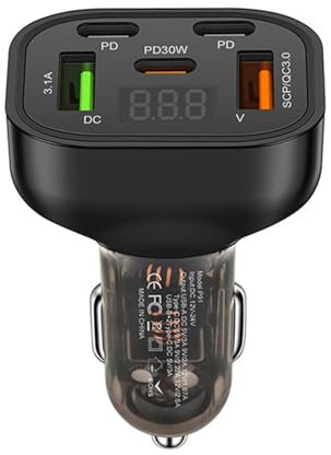 Cargador De Coche USB Rápido | USB Y 3 Puertos Tipo C | Adaptador De Coche De Carga Rápida Tipo C | Potente Accesorio De Coche para Camiones, SUV Y Automóviles | Cargador De Coche De Carga Rápida