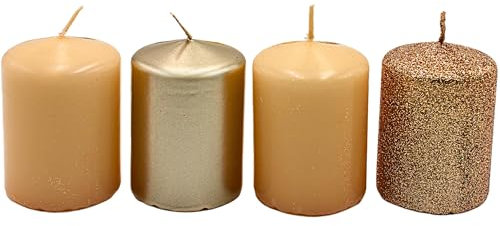 Dekohelden24 Adventskerzen, Stumpenkerzen, Adventskranzkerzen,Tischkerzen, Blockkerze, Tafelkerze in Bronze-Beige-Cappuccino, Lieferumfang 4 Stück, L/B/H 5 x 5 x7 cm.