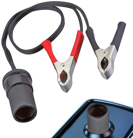 Battery Alligator Clips - Car Adapter to Plug Socket | Alligator Clips to 12V/24V Lighters Socket Adapter, 30A USB Car Charger Lighters Socket with 32cm Extension Cable with Safe Adapter