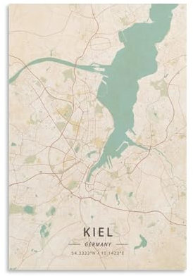 LZTEN Kiel-Deutschland-Karten-Poster, Vintage-Druck, Wanddekoration, Poster, Familie, Bar, Restaurant, Garage, Café, Kunstschild, Geschenk, ungerahmt, 30 x 45 cm